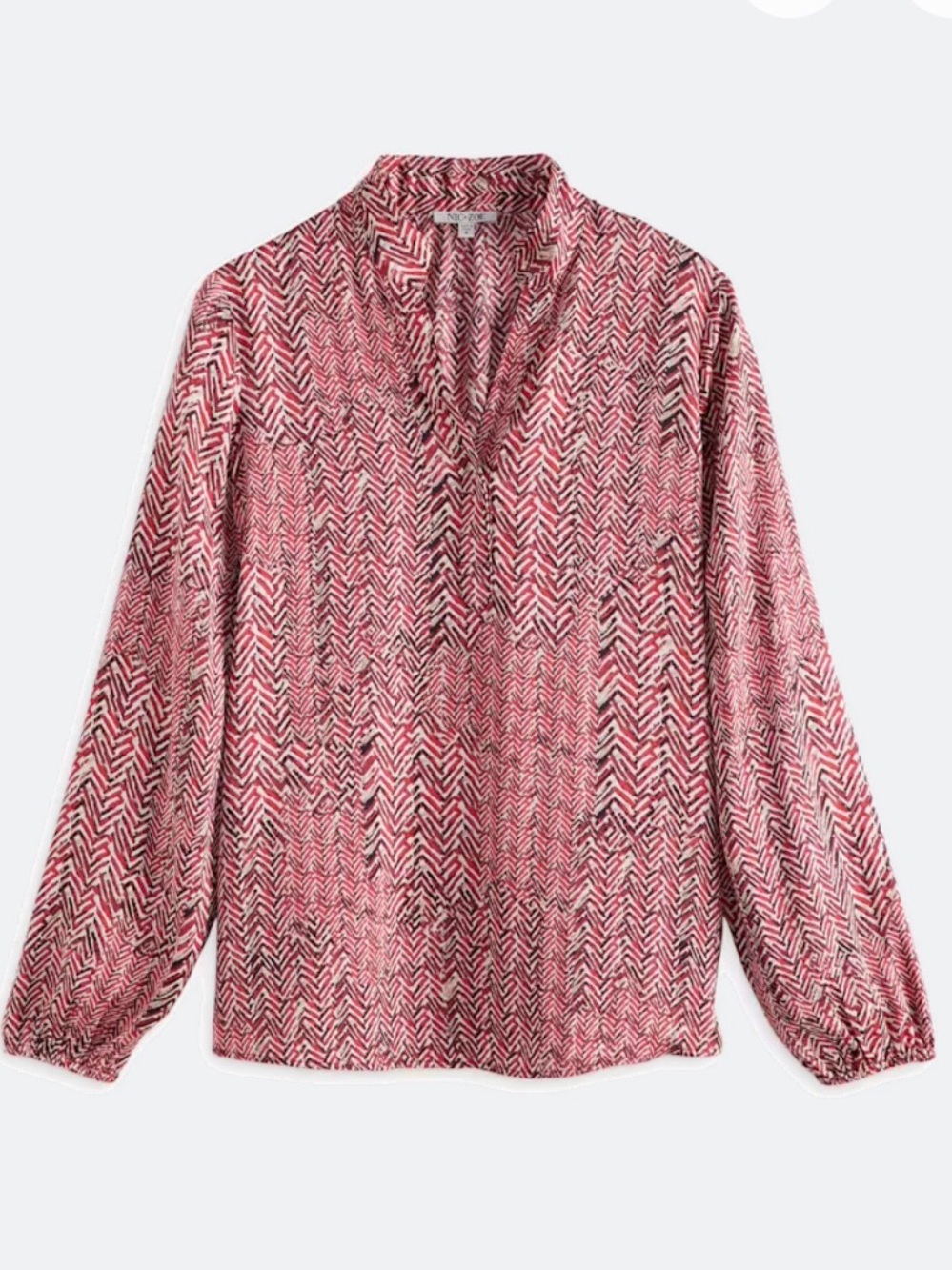 NIC+ZOE Pink and Black Chevron Print Blouse